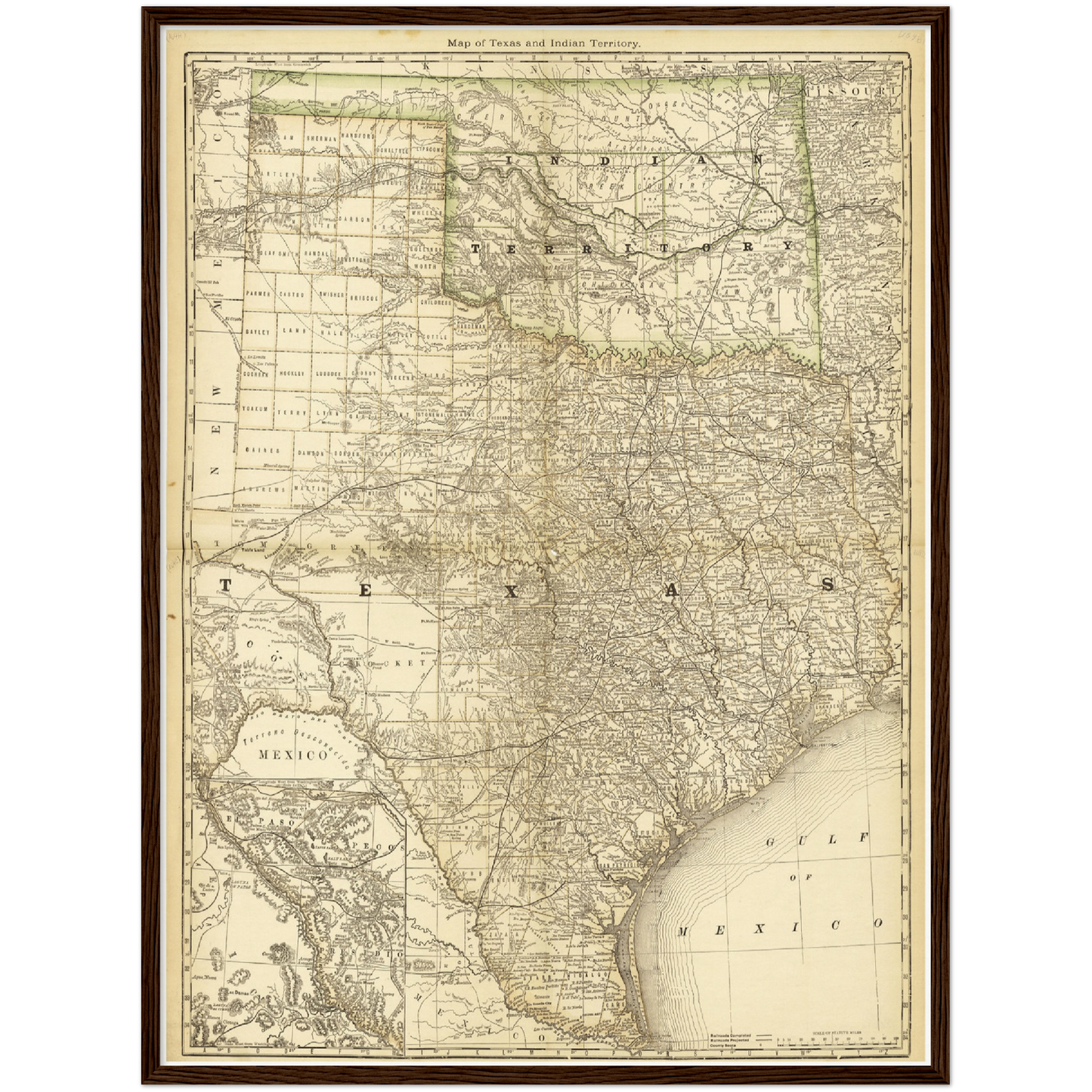 Historische Landkarte Texas um 1882