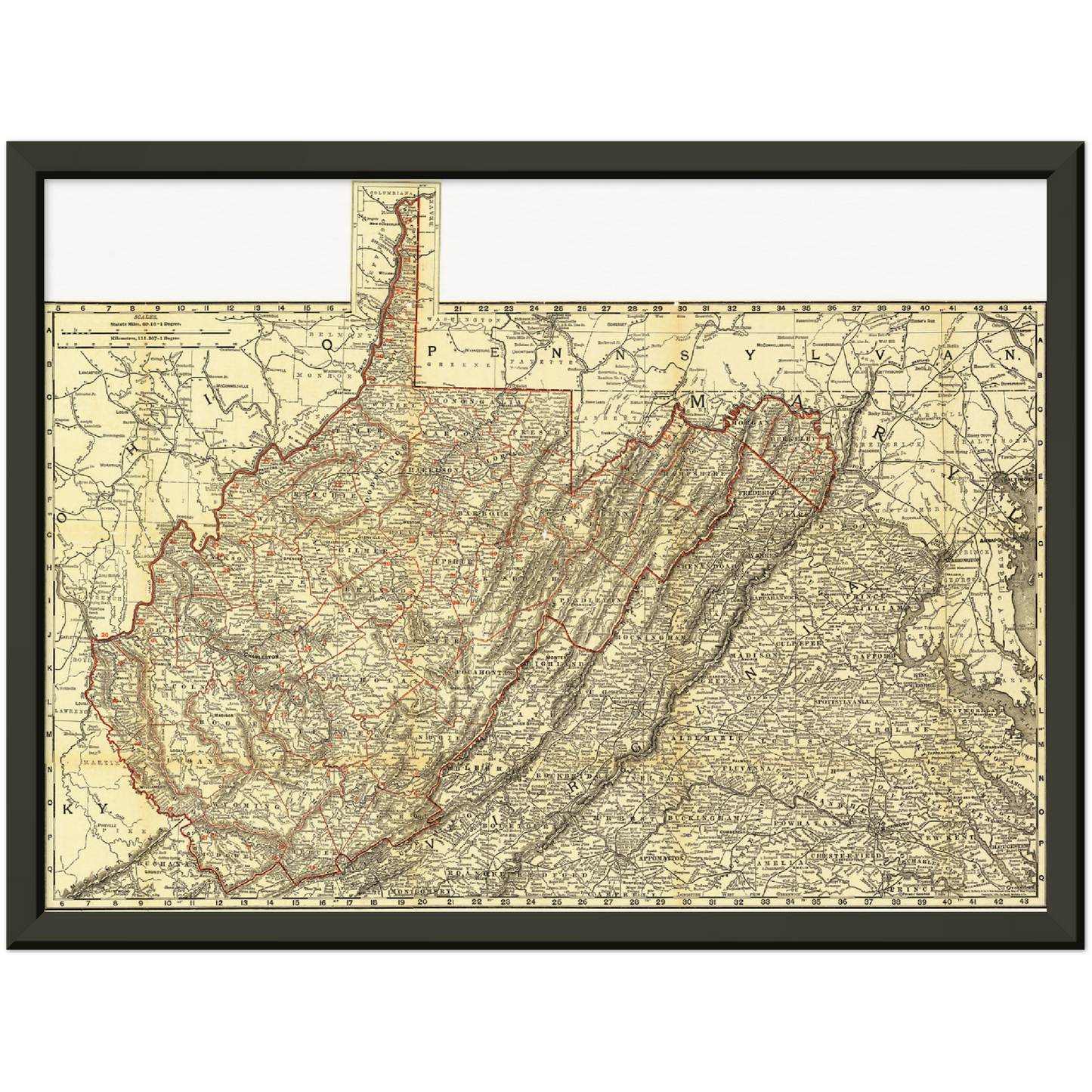 Historische Landkarte West Virginia um 1898