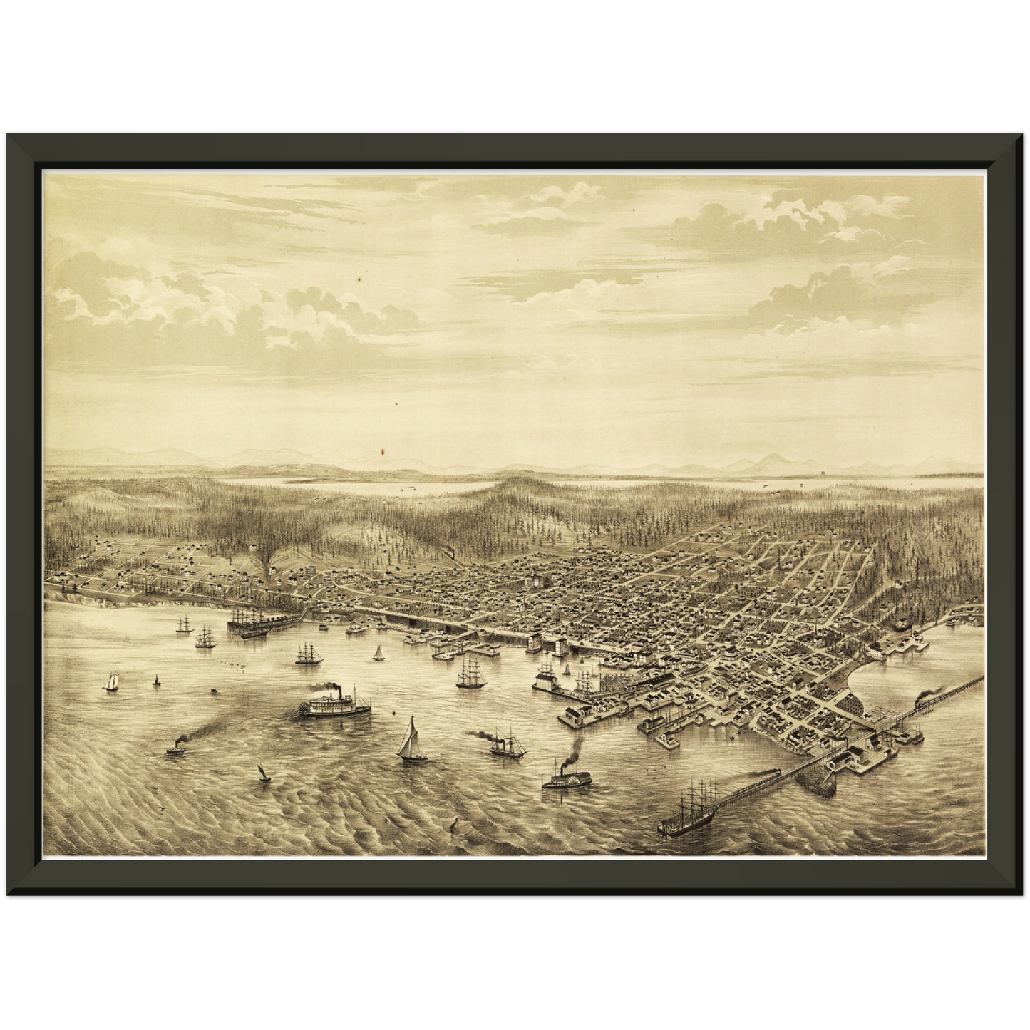 Historische Stadtansicht Seattle um 1878