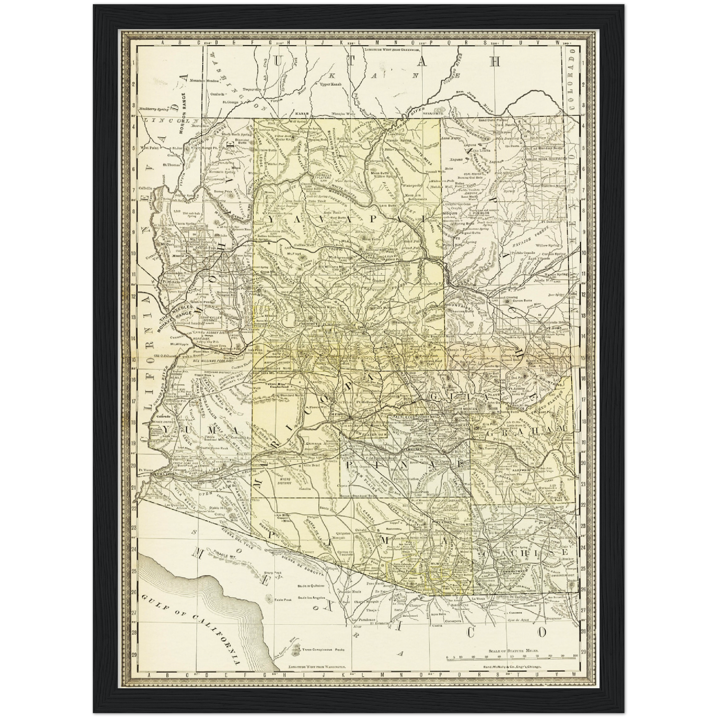 Historische Landkarte Arizona um 1882