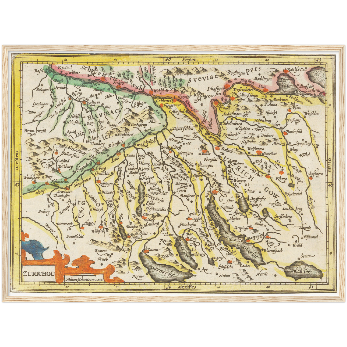 Historische Landkarte Zürichgau um 1609