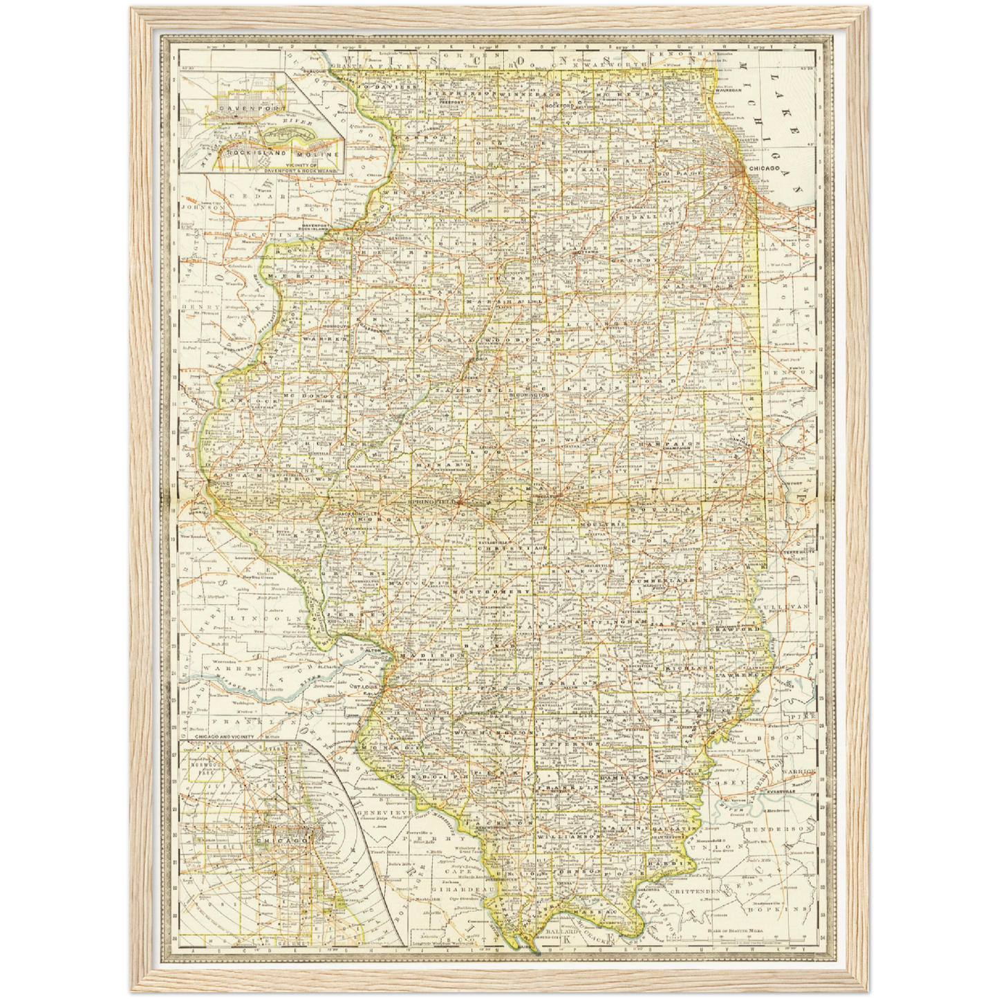 Historische Landkarte Illinois um 1882