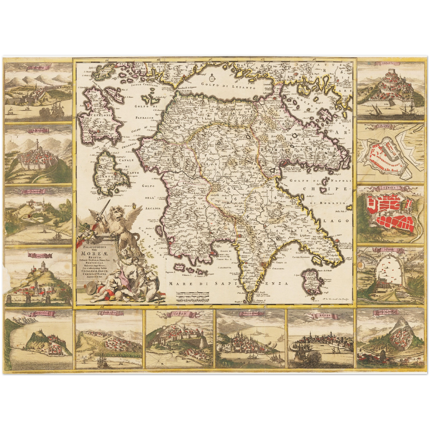 Historische Landkarte Peloponnes um 1698