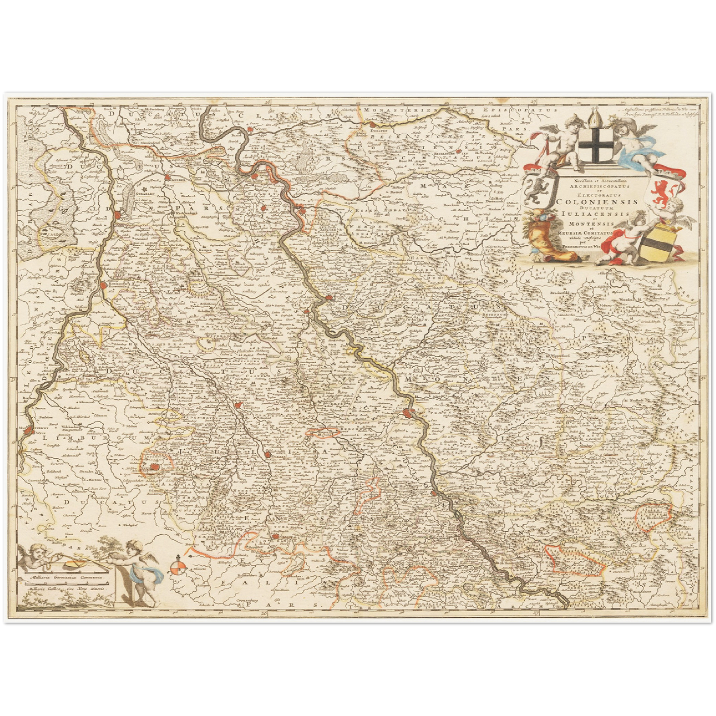 Historische Landkarte Rheinland um 1698
