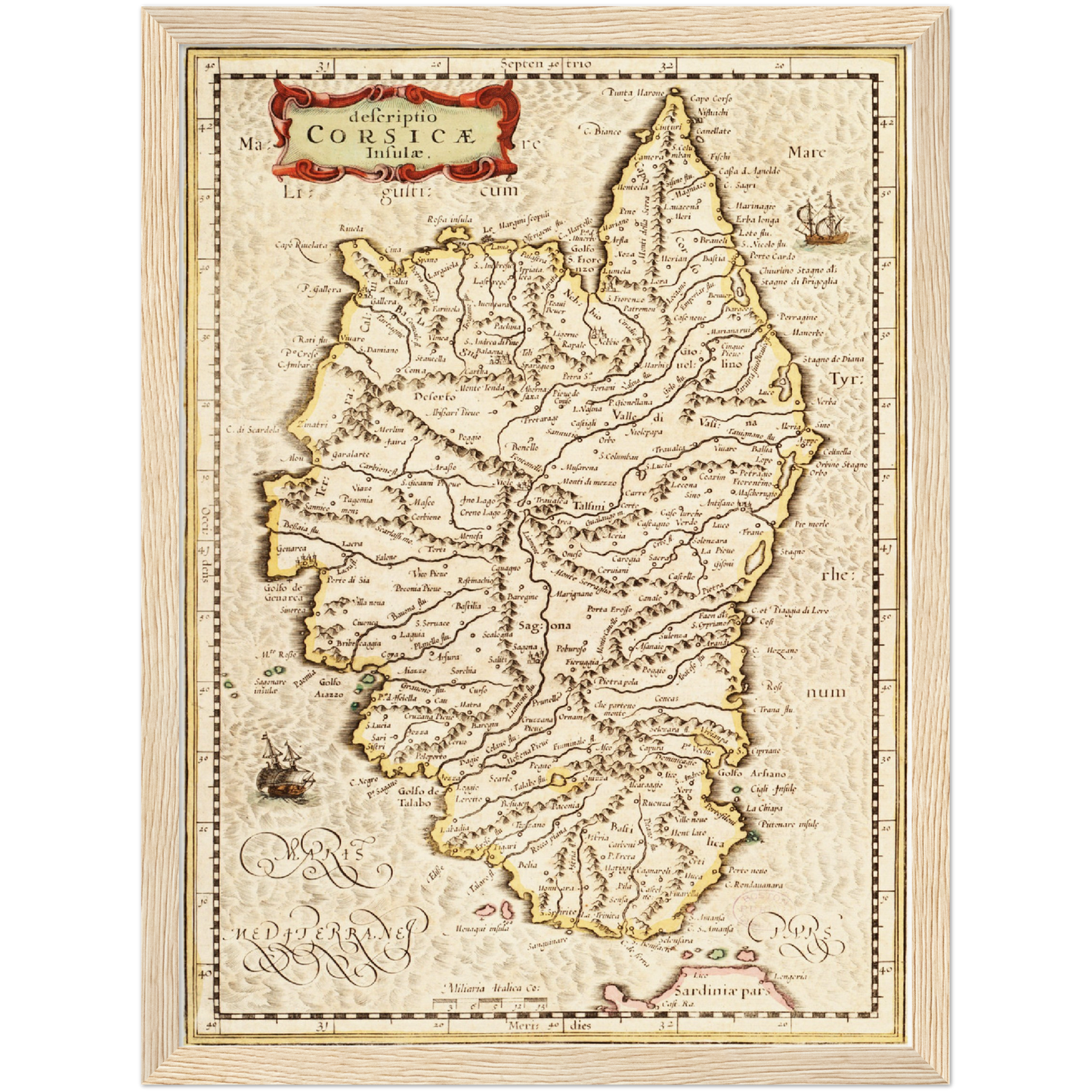 Historische Landkarte Korsika um 1650