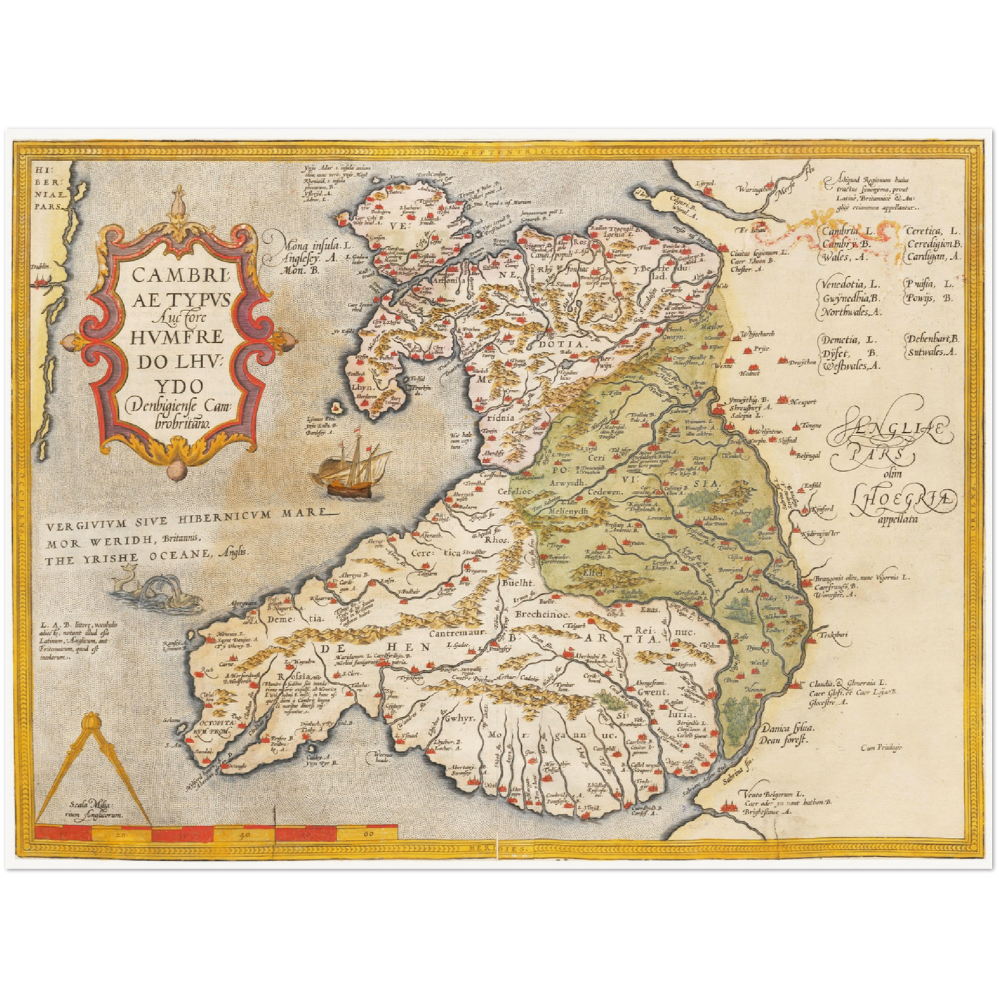Historische Landkarte Wales um 1609