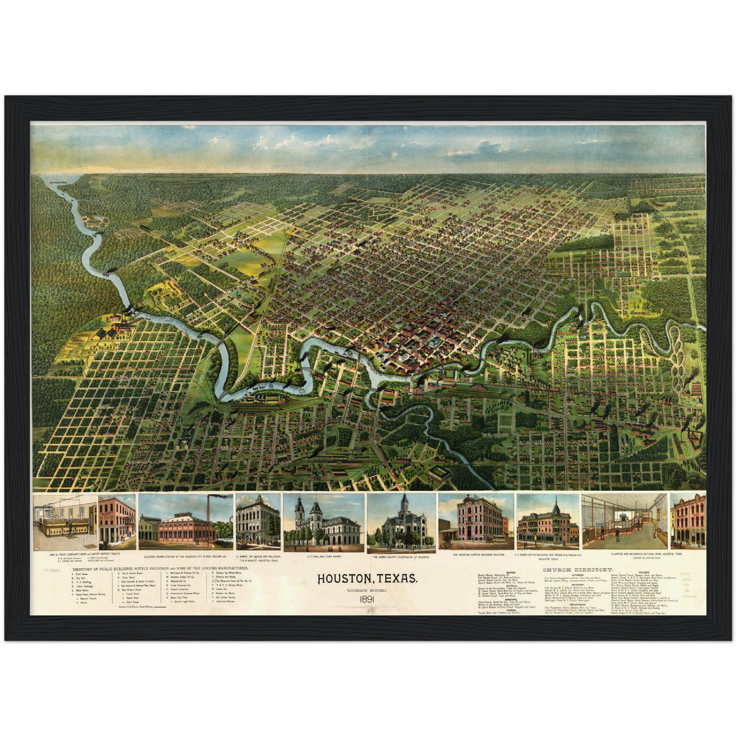 Historische Stadtansicht Houston um 1891
