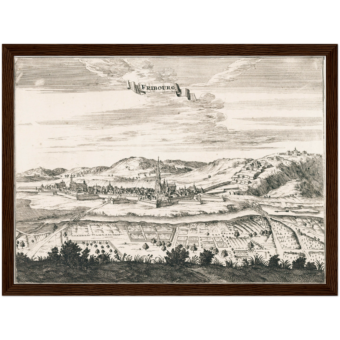 Historische Stadtansicht Freiburg im Breisgau um 1695