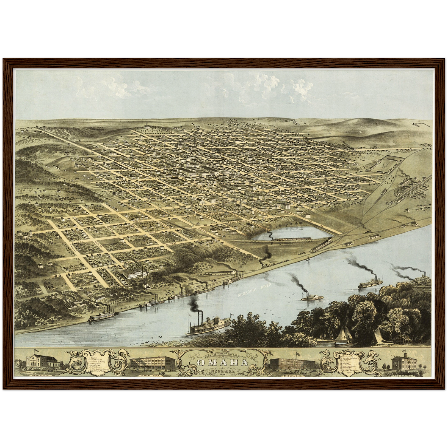 Historische Stadtansicht Omaha um 1868