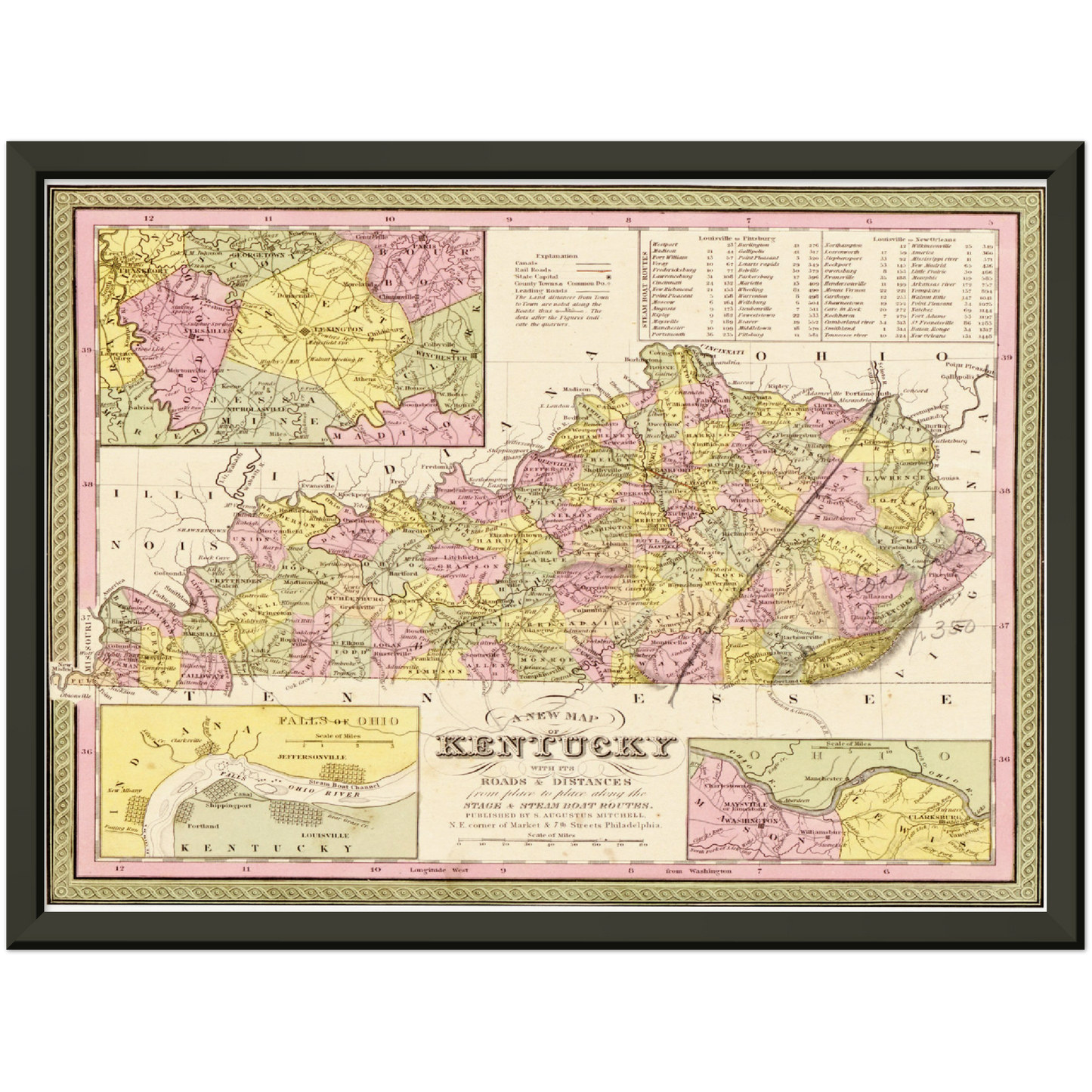 Historische Landkarte Kentucky um 1849
