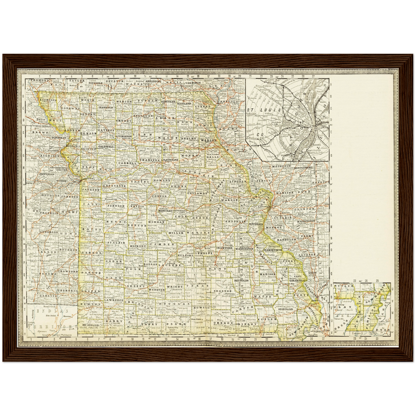Historische Landkarte Missouri um 1882