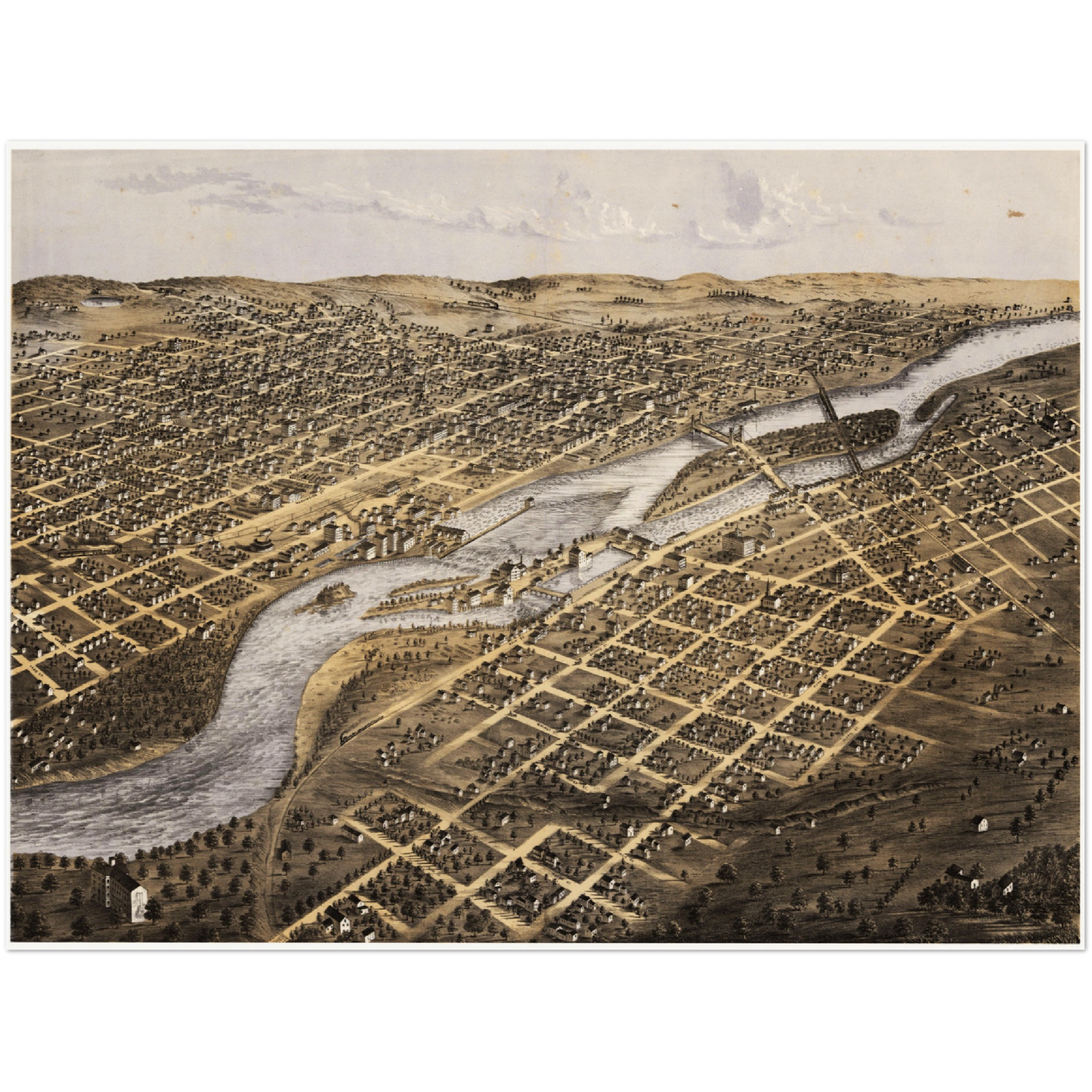 Historische Stadtansicht Minneapolis um 1867