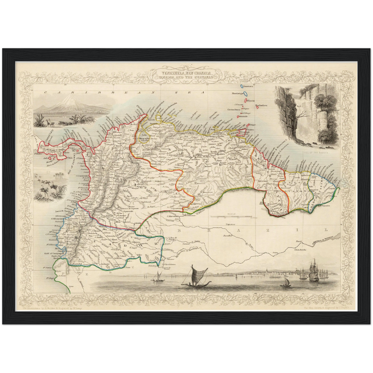 Historische Landkarte Kolumbien & Venezuela um 1850