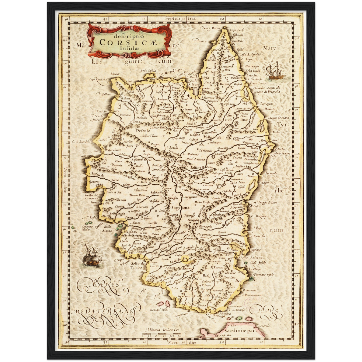 Historische Landkarte Korsika um 1650