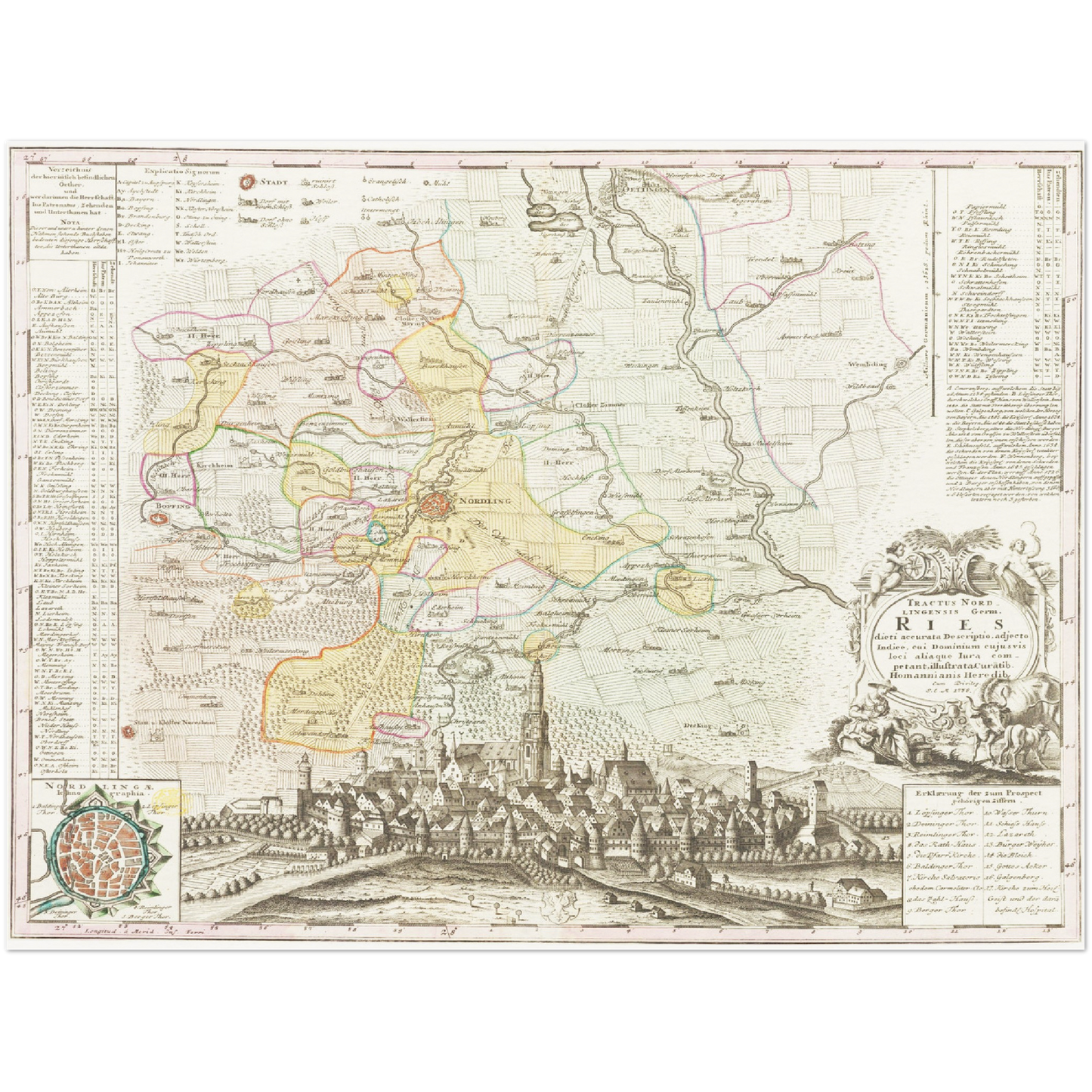 Historische Landkarte Nördlingen um 1738