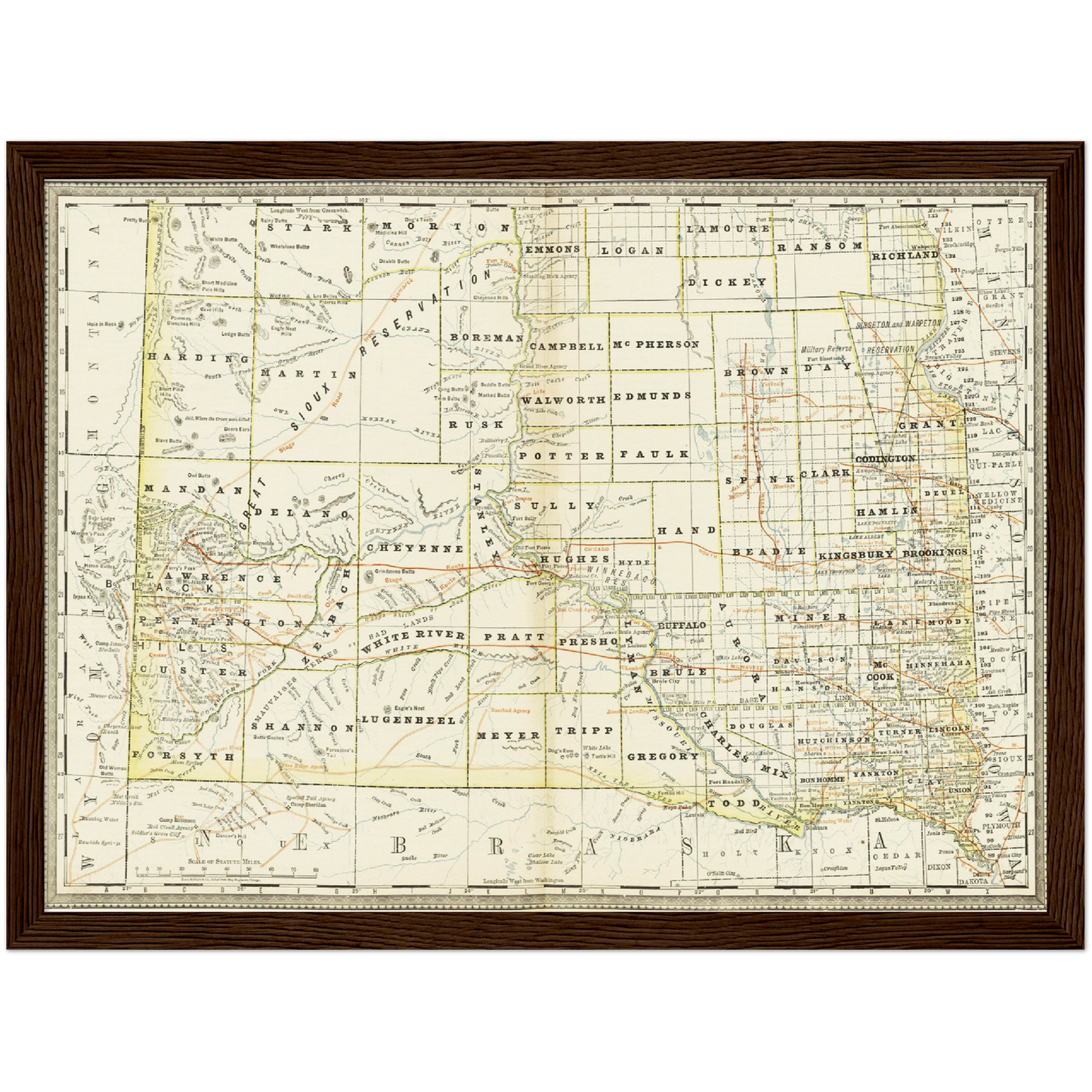 Historische Landkarte South Dakota um 1882
