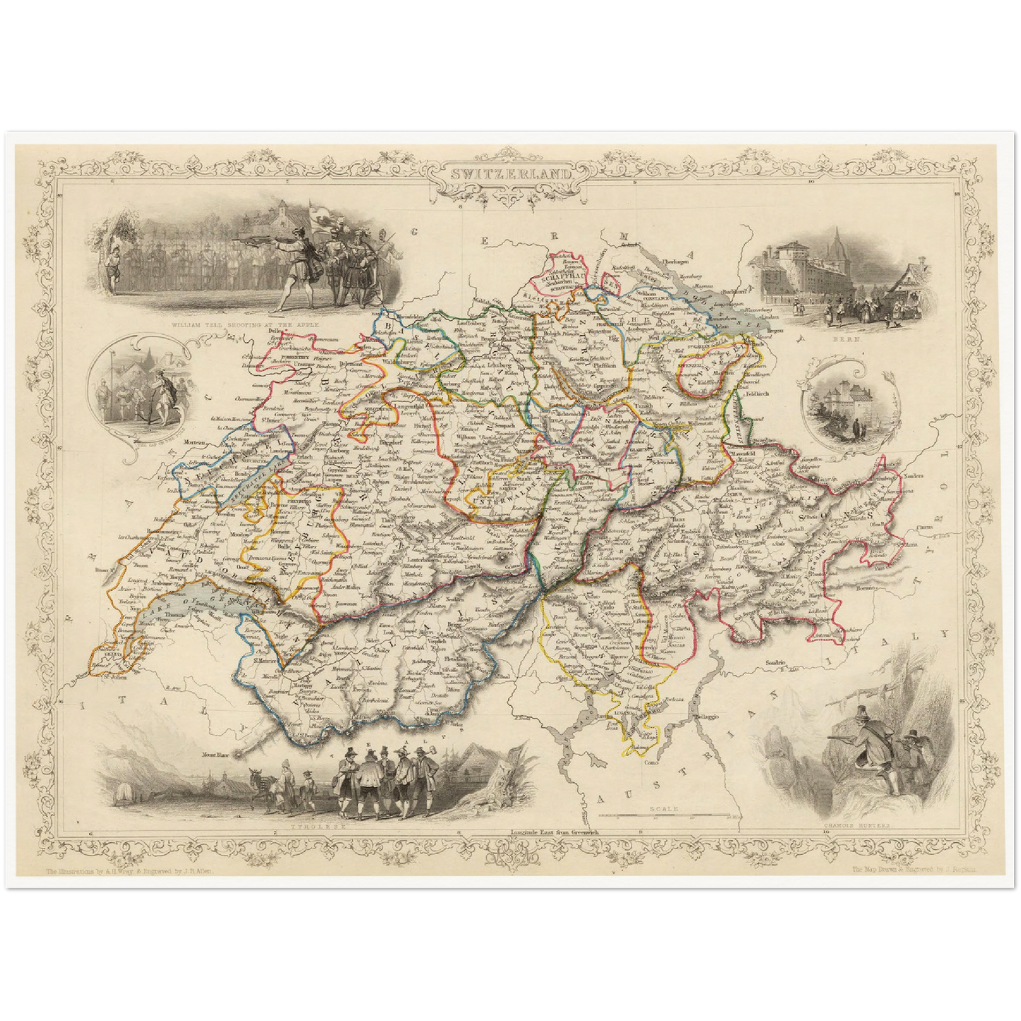 Historische Landkarte Schweiz um 1850