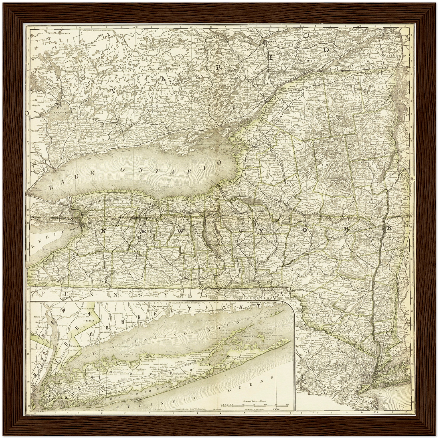 Historische Landkarte New York um 1882