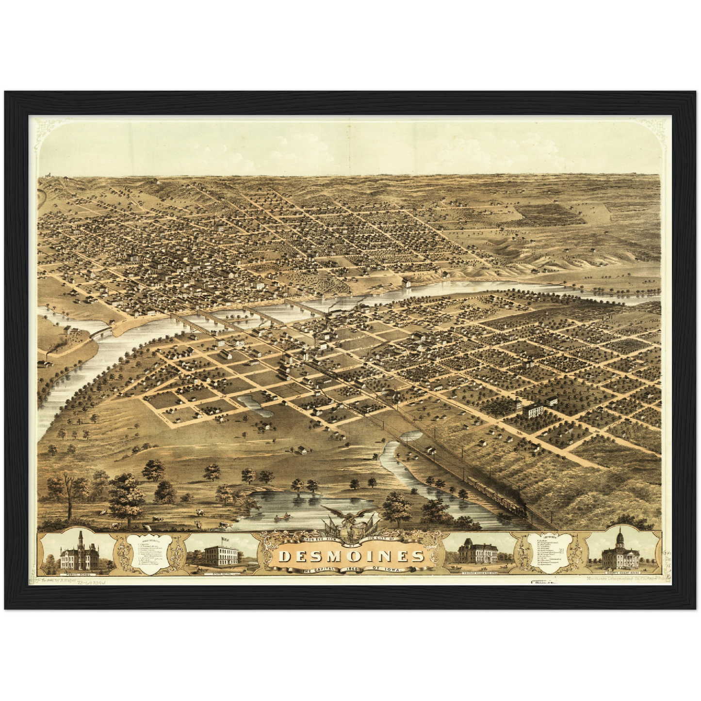 Historische Stadtansicht Des Moines um 1868