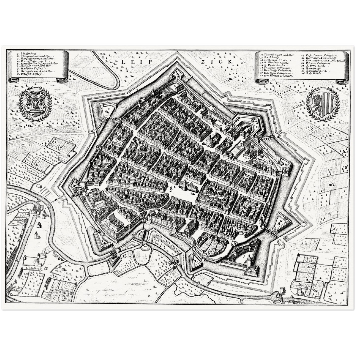 Historischer Stadtplan Leipzig um 1650