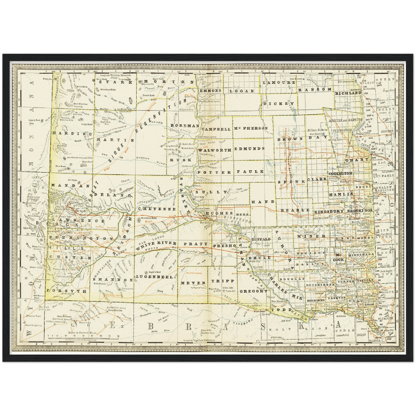 Historische Landkarte South Dakota um 1882