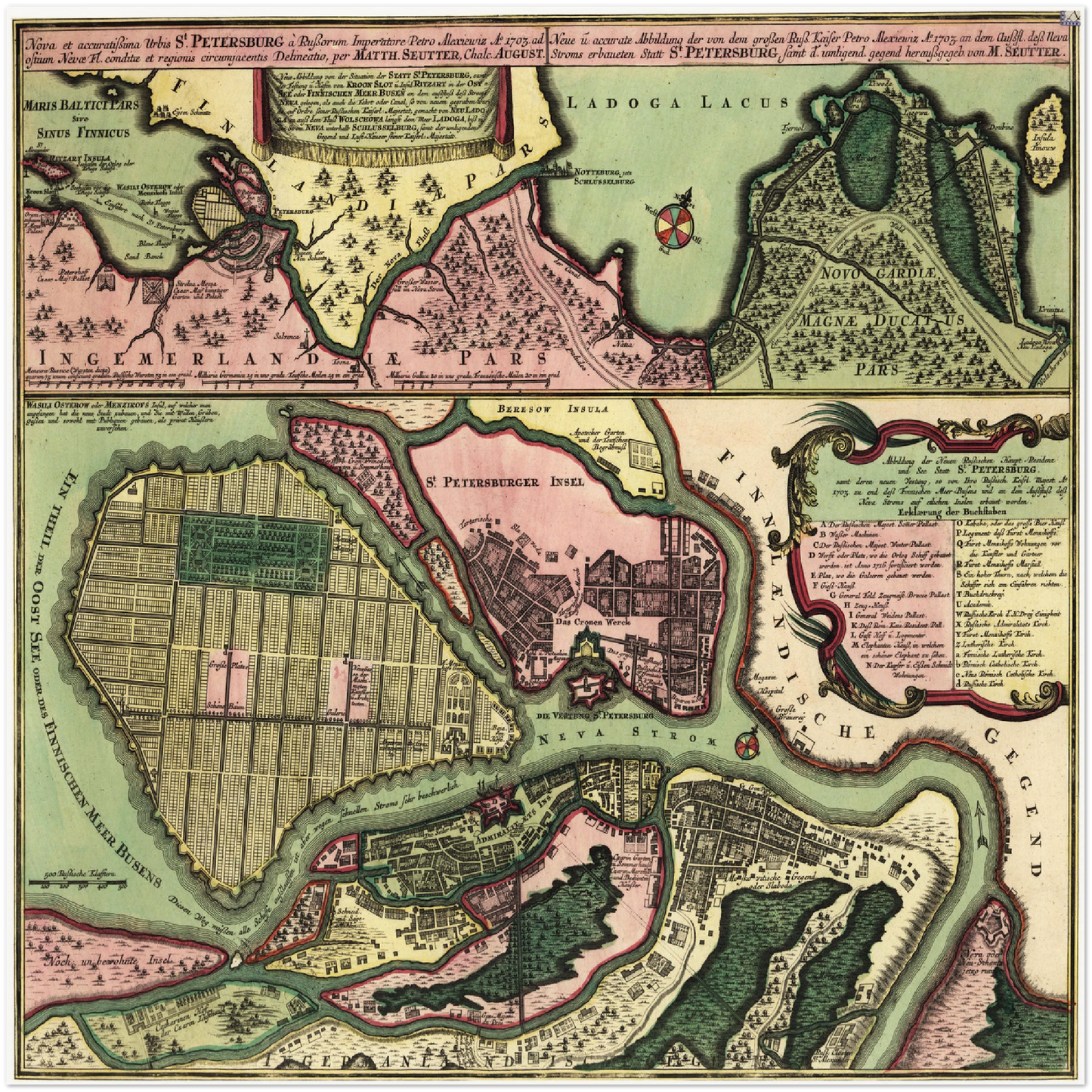 Historischer Stadtplan St. Petersburg um 1734