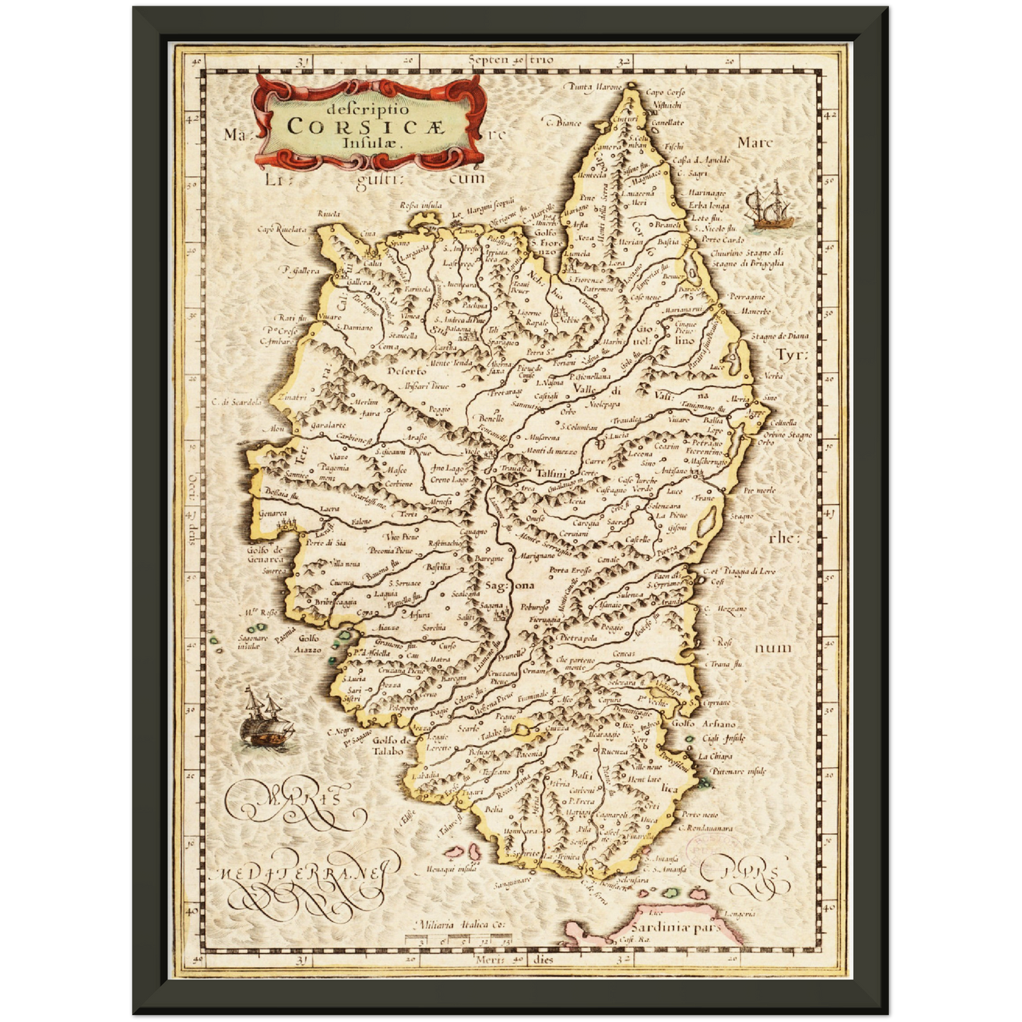 Historische Landkarte Korsika um 1650