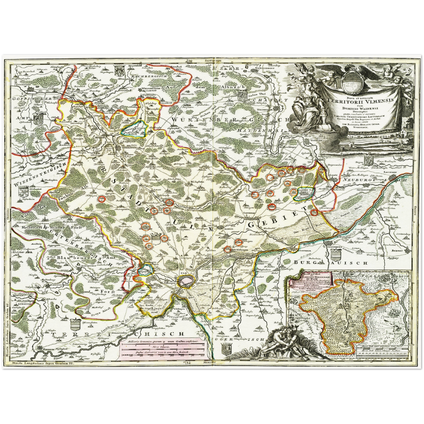 Historische Landkarte Ulm um 1712