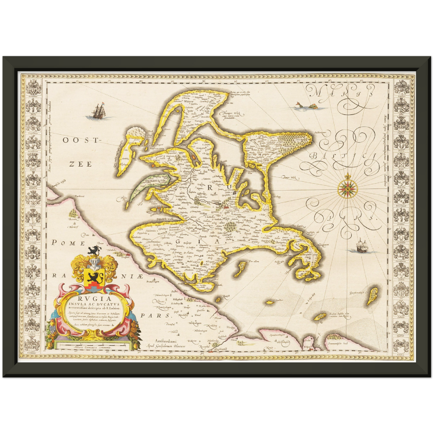 Historische Landkarte Insel Rügen um 1635