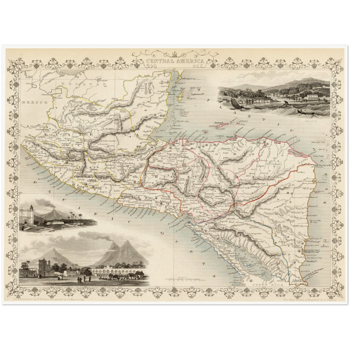 Historische Landkarte Mittelamerika um 1850