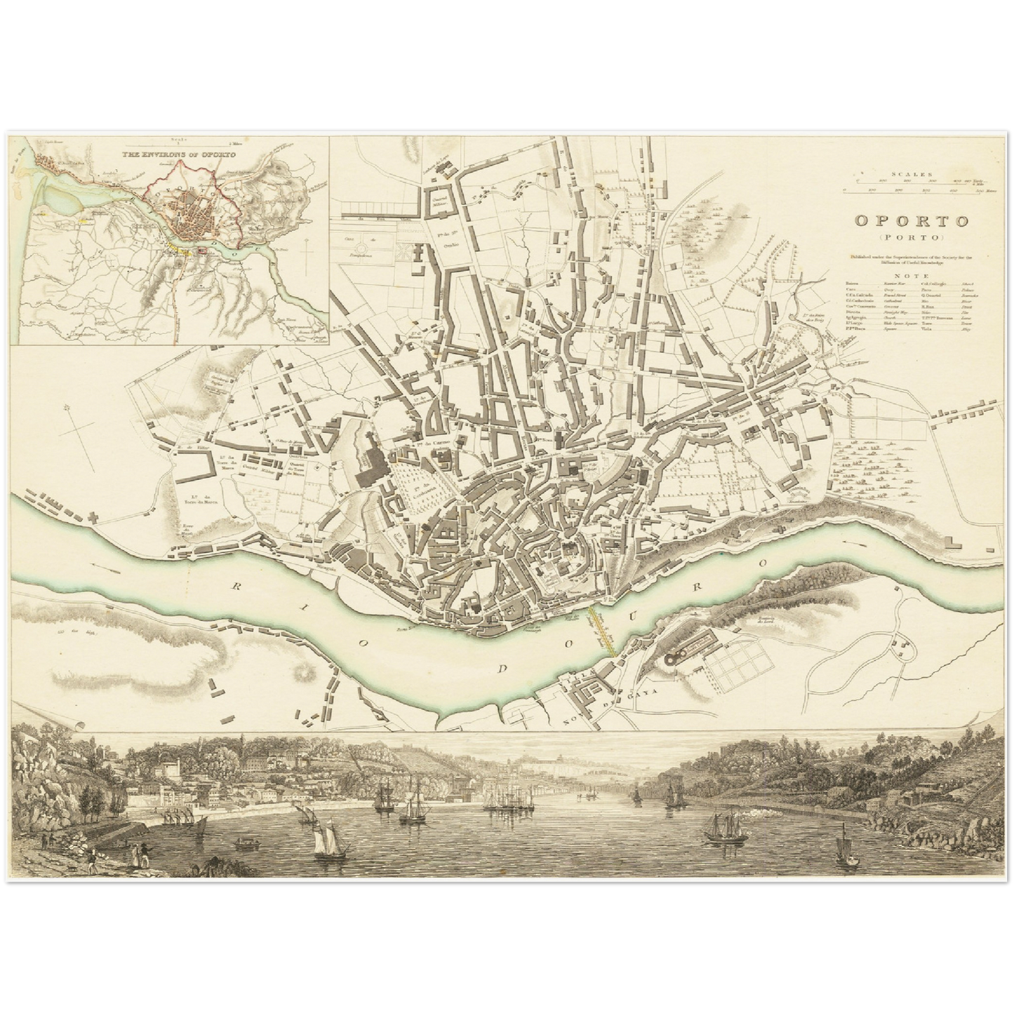 Historischer Stadtplan Porto um 1833