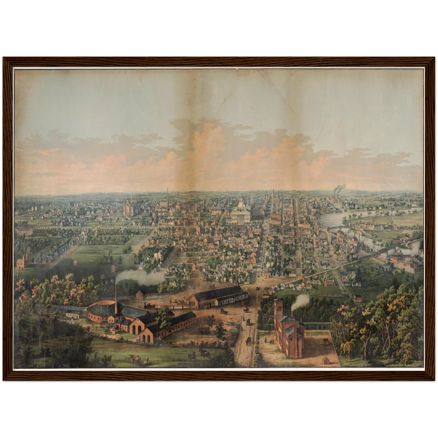 Historische Stadtansicht Columbus um 1861