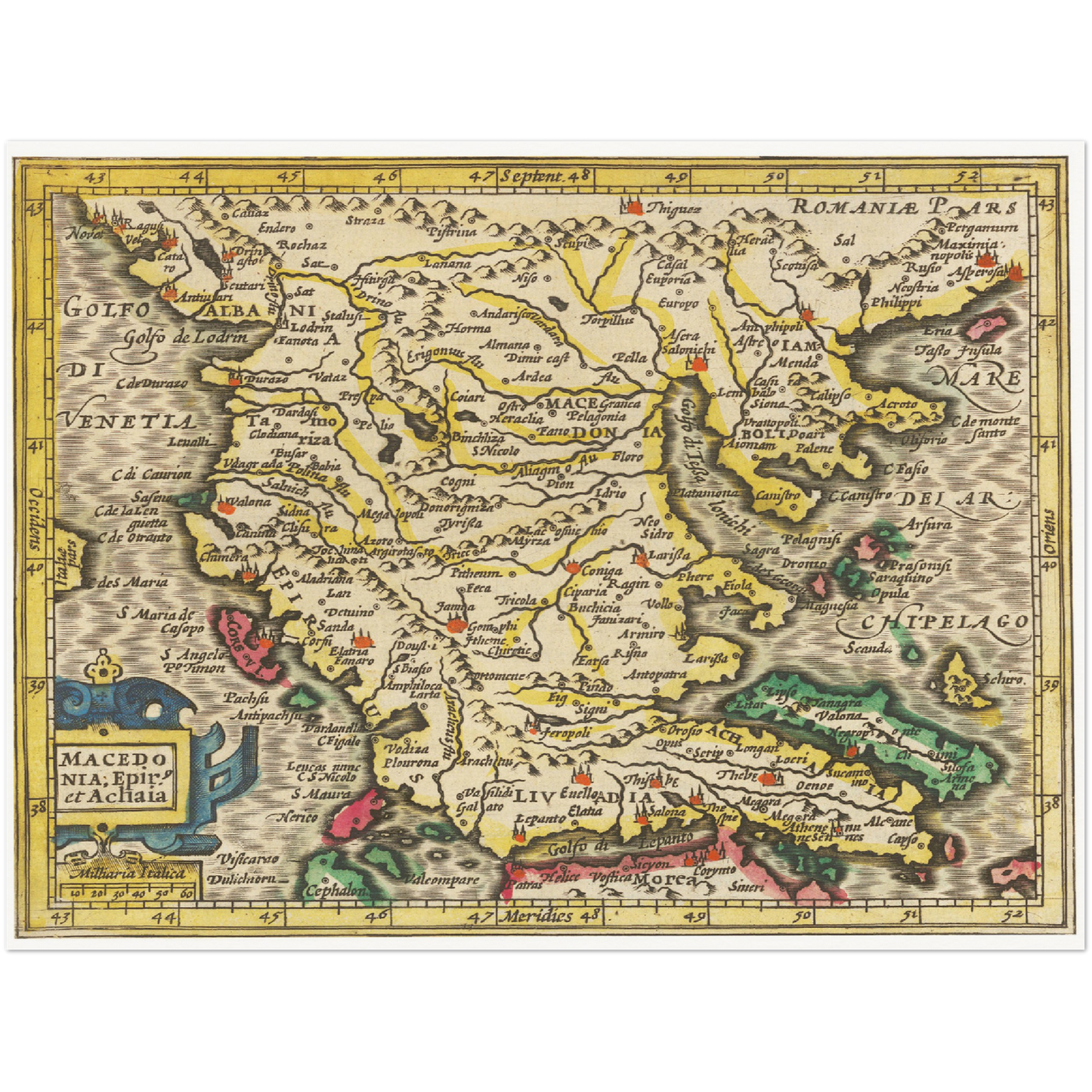 Historische Landkarte Mazedonien um 1609