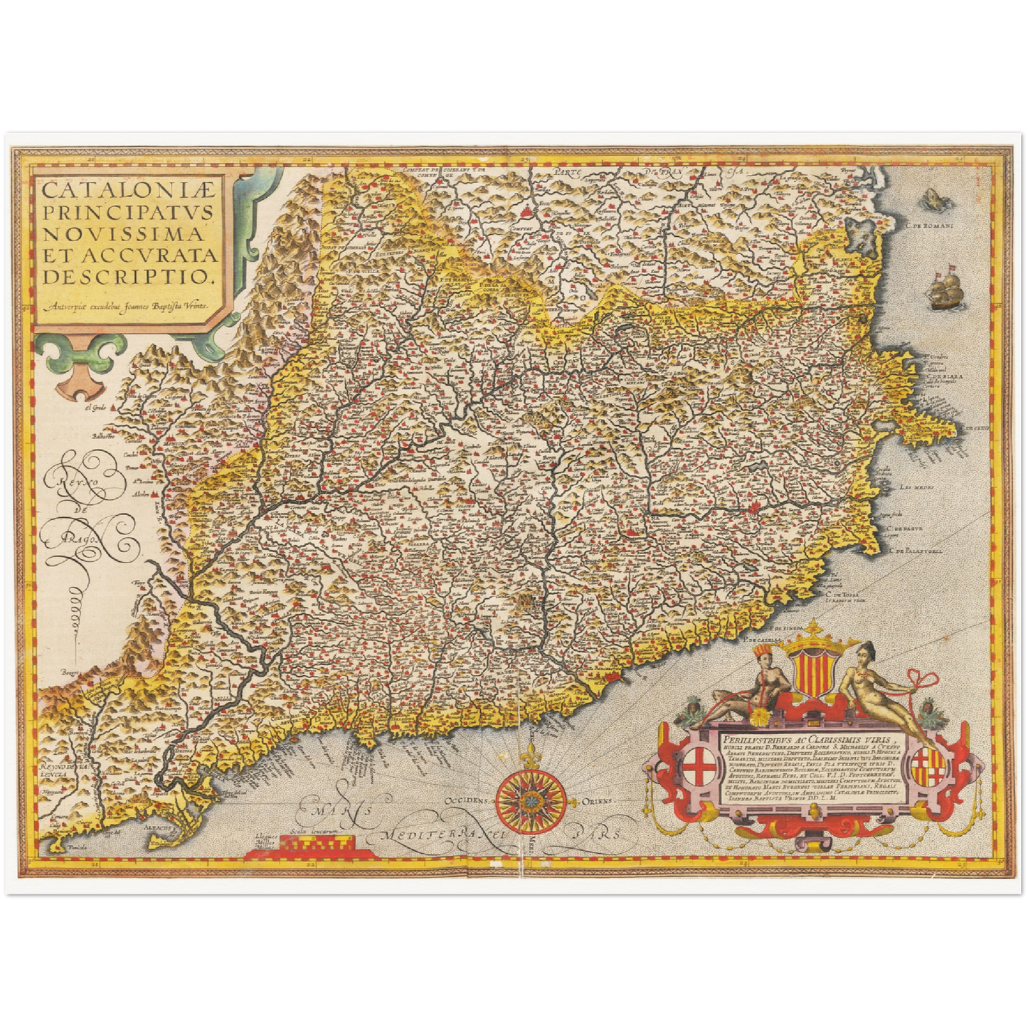 Historische Landkarte Katalonien um 1609