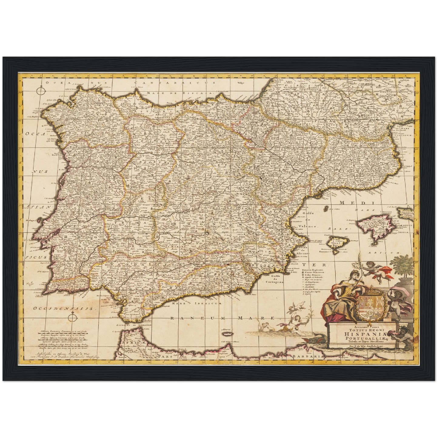 Historische Landkarte Spanien um 1698