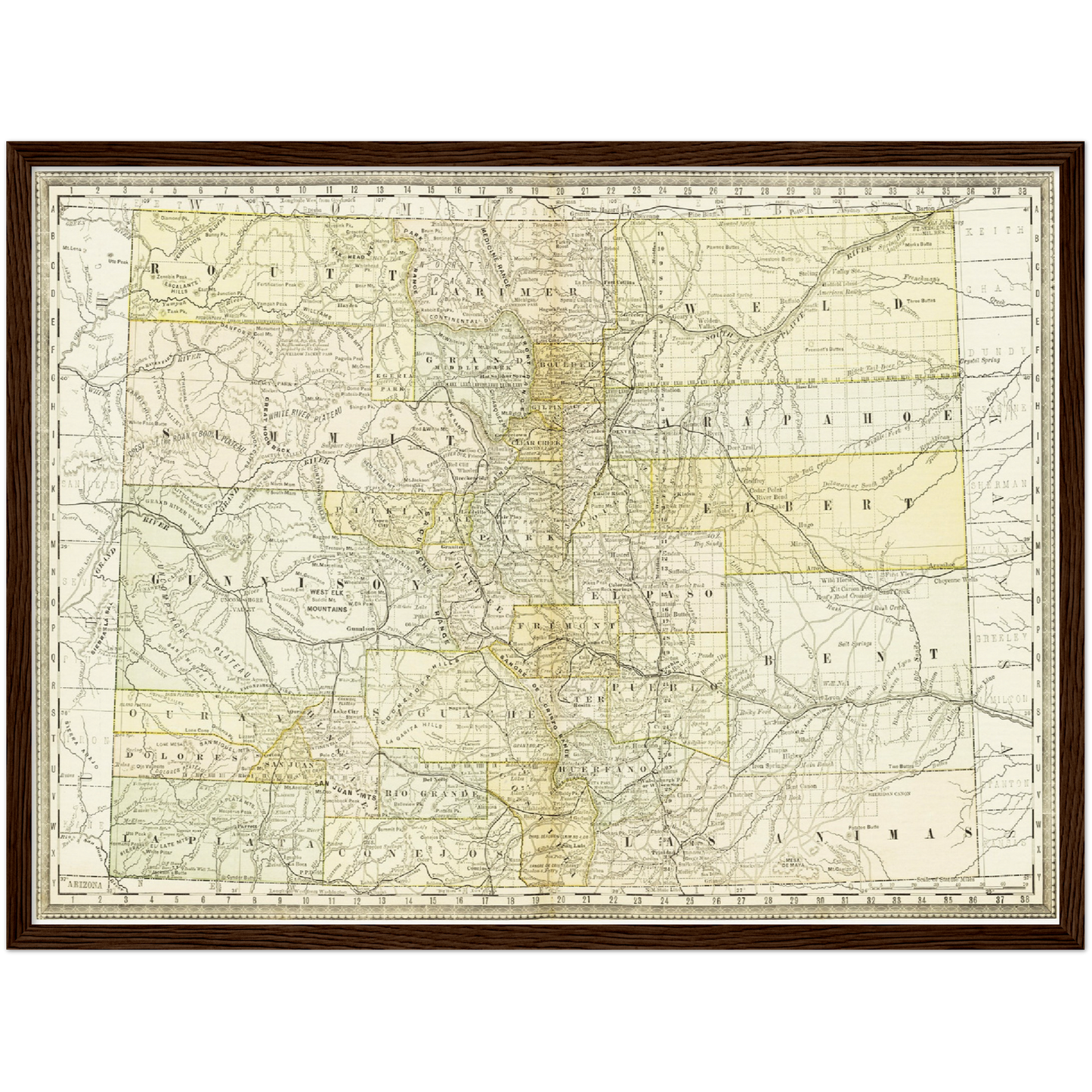 Historische Landkarte Colorado um 1882
