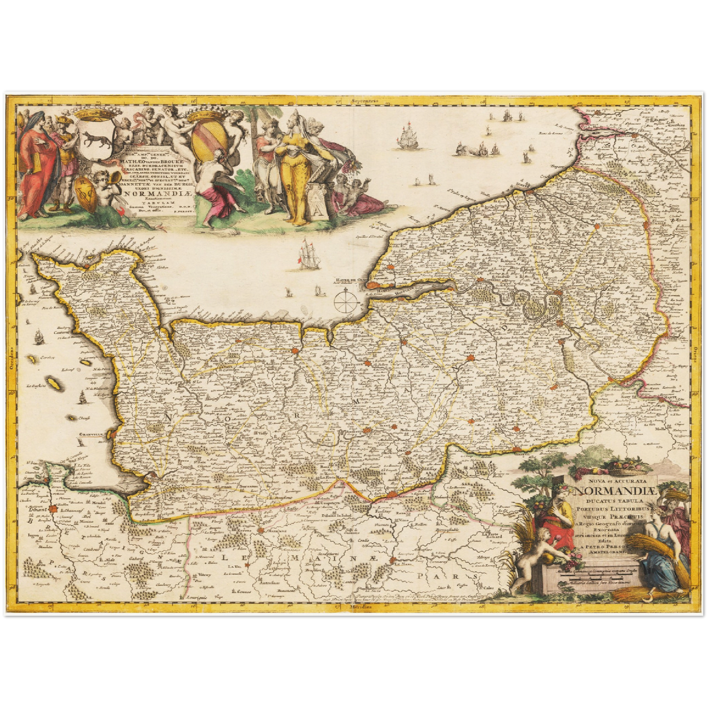 Historische Landkarte Normandie um 1698