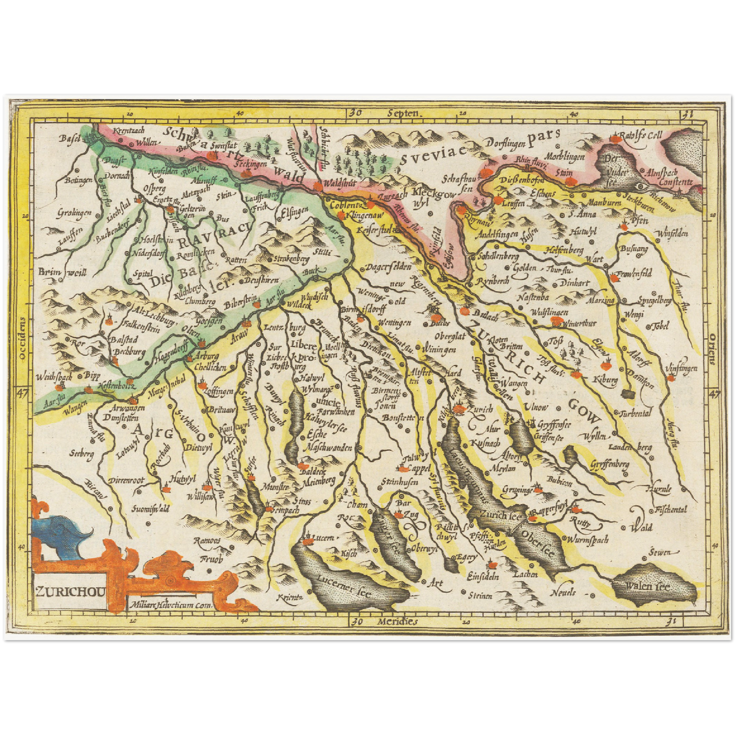 Historische Landkarte Zürichgau um 1609