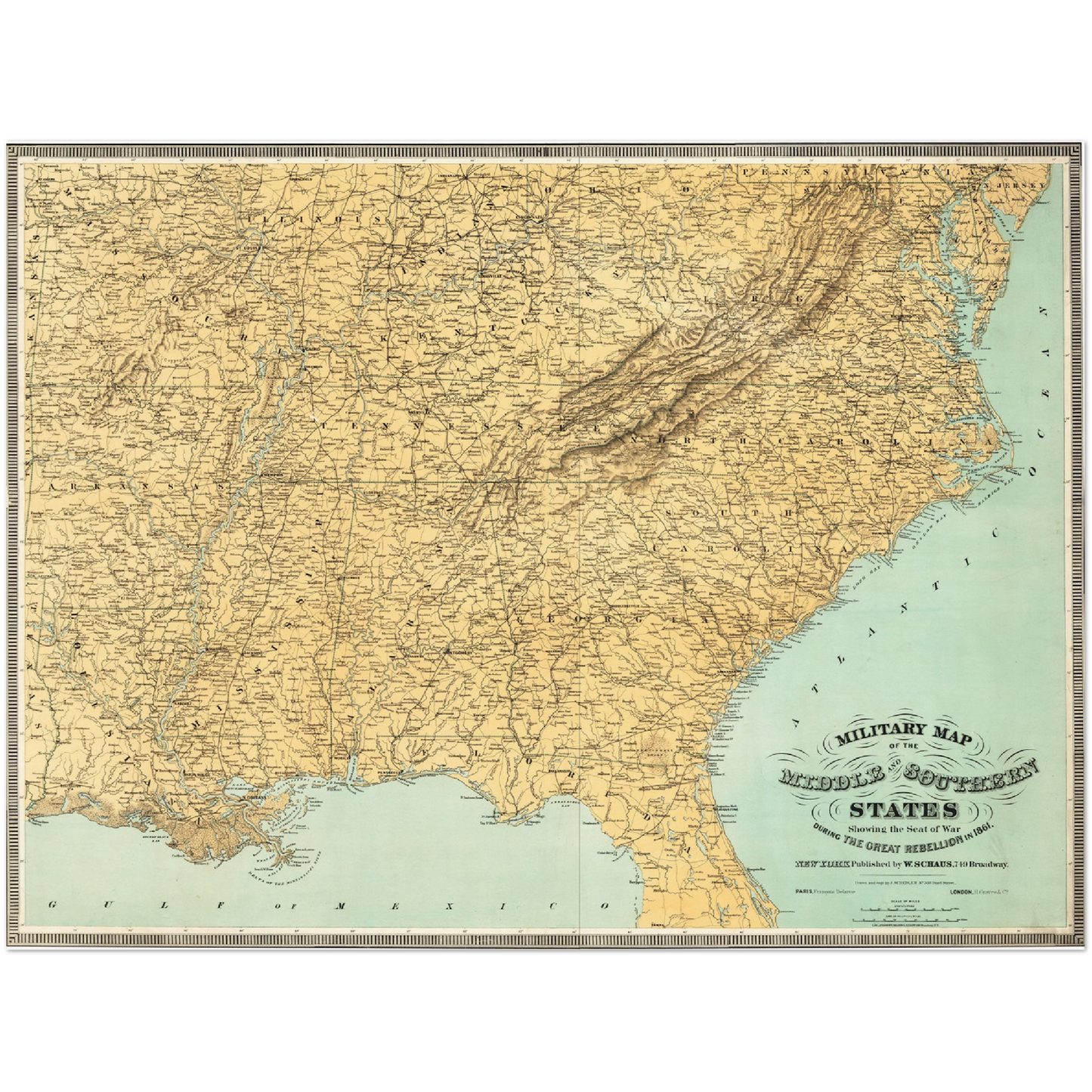 Historische Landkarte Konfederierte USA um 1861