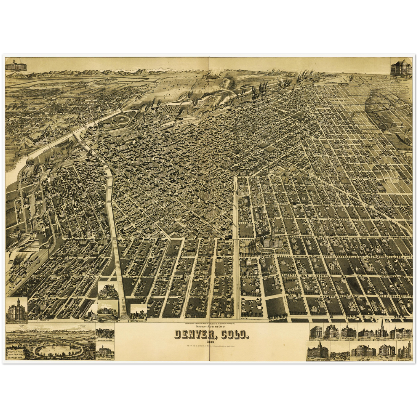 Historische Stadtansicht Denver um 1889