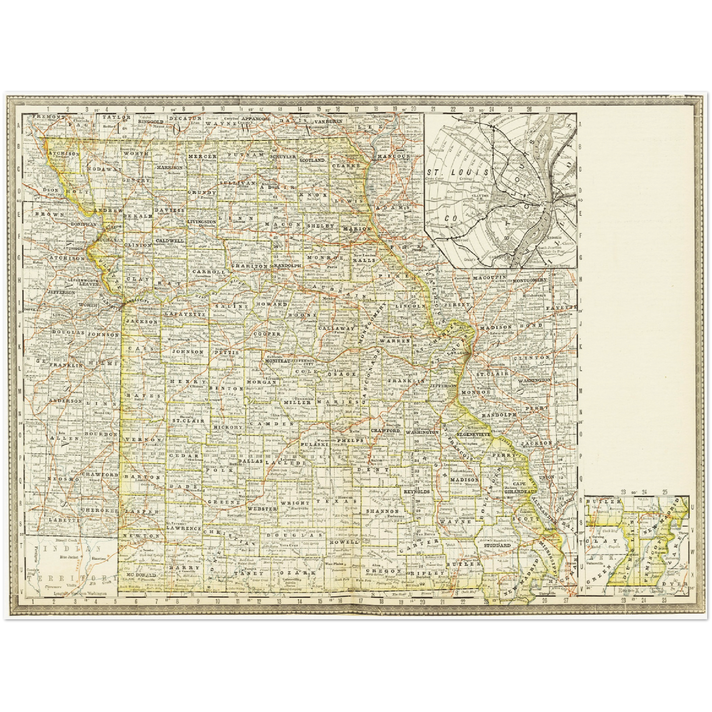 Historische Landkarte Missouri um 1882