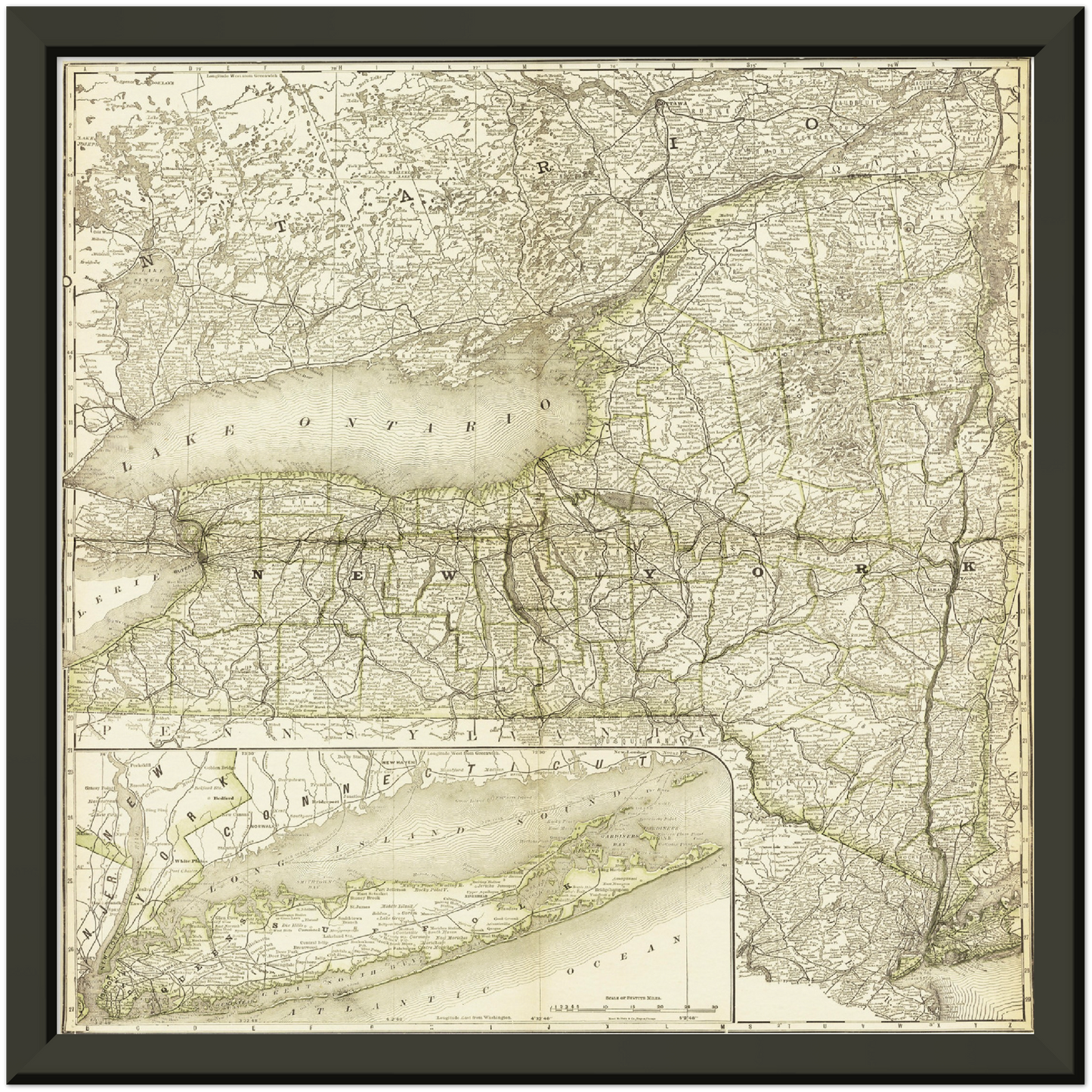 Historische Landkarte New York um 1882