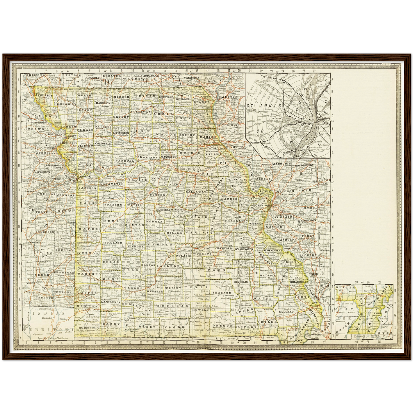 Historische Landkarte Missouri um 1882