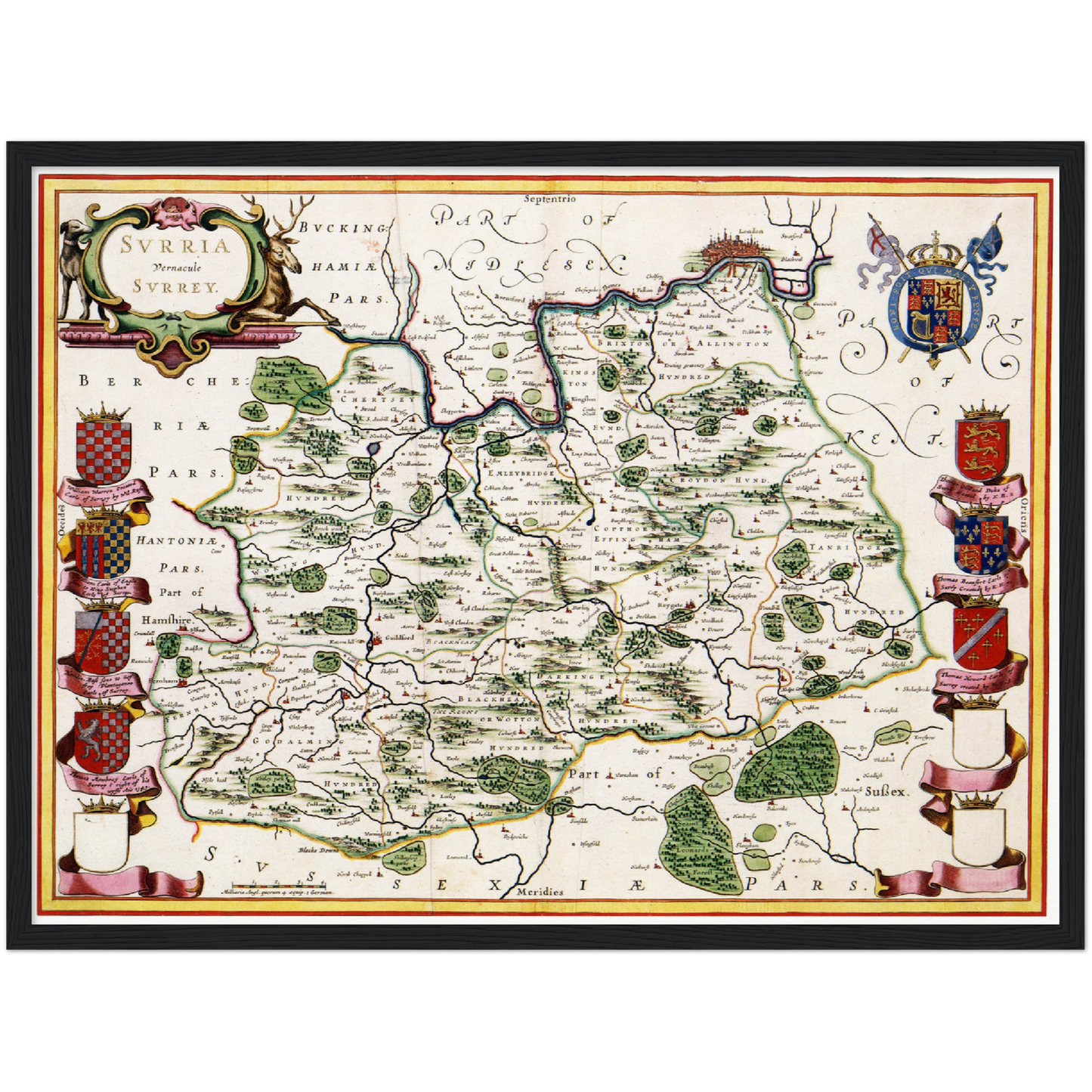 Historische Landkarte Surrey um 1646