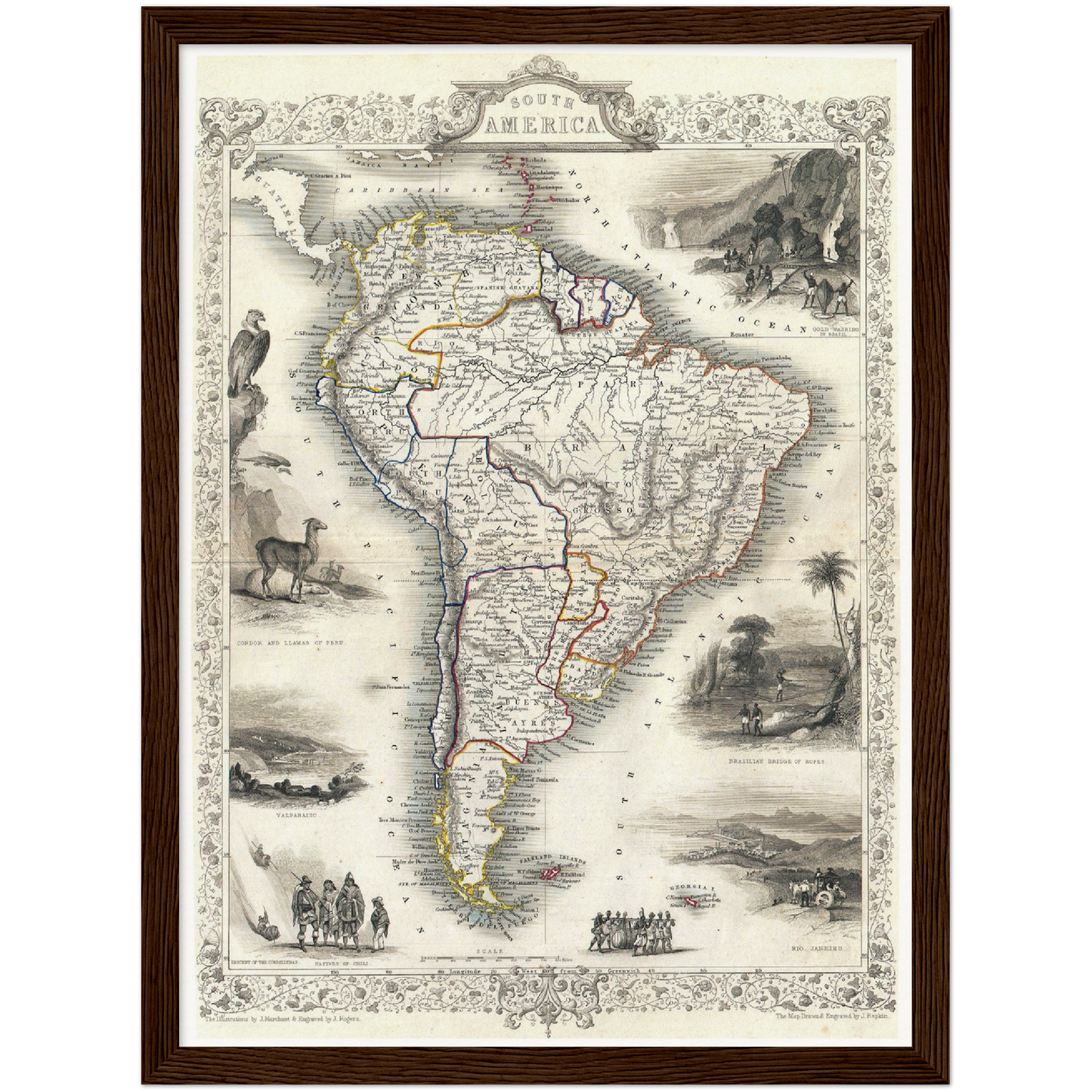 Historische Landkarte Südamerika um 1850