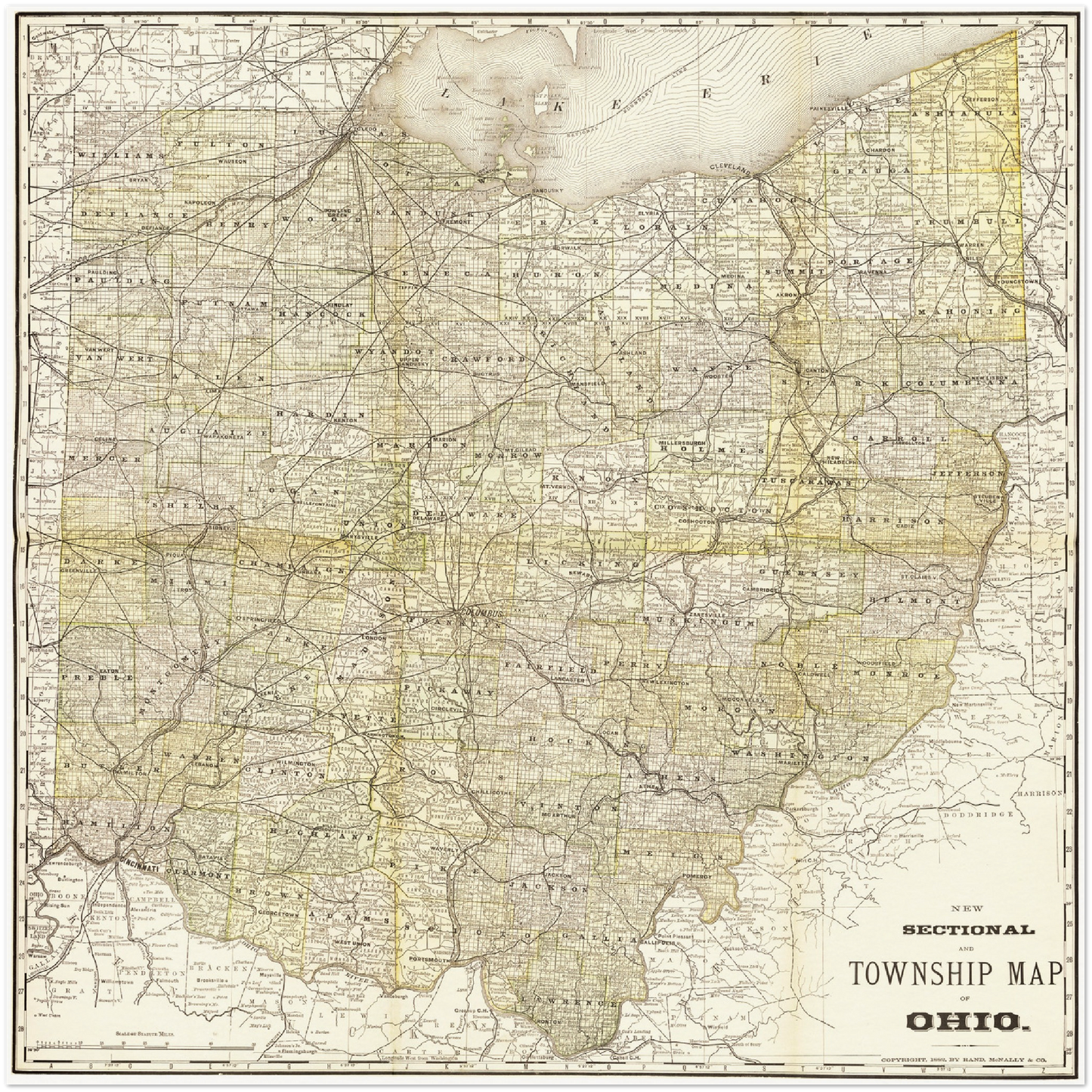 Historische Landkarte Ohio um 1882