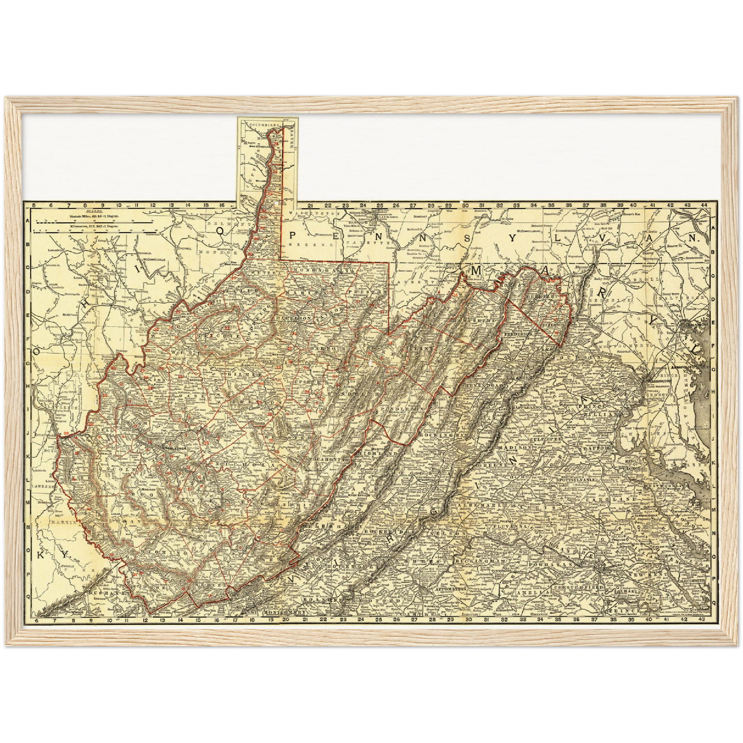Historische Landkarte West Virginia um 1898