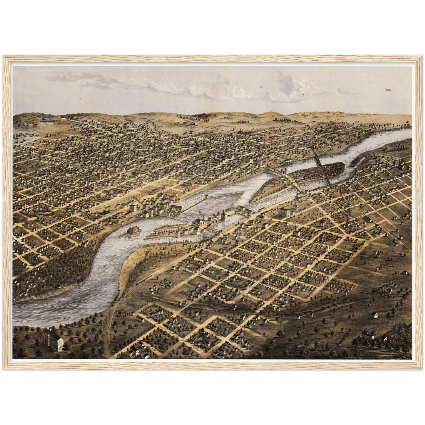 Historische Stadtansicht Minneapolis um 1867