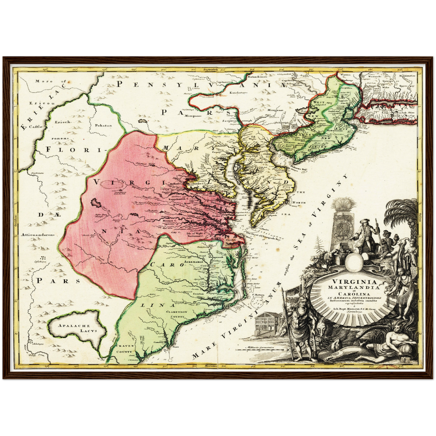 Historische Landkarte Kolonie Virginia um 1750