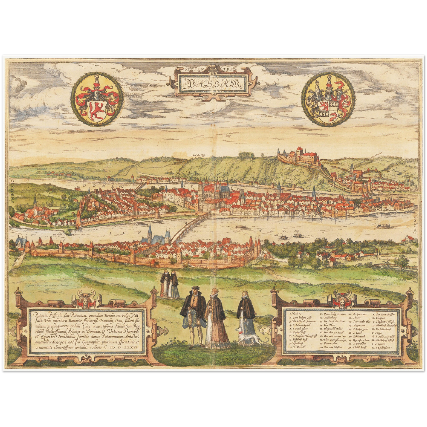 Historische Stadtansicht Passau um 1582